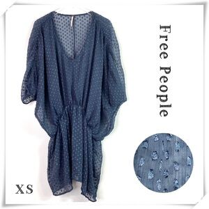 Free People Polka Dots Sheer Kaftan Dress Tunic in Dark Gray Size XS